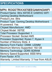 ASUS ROGSTRIXX870EEGAMINGWIFI Gaming Desktop Motherboard - Socket AM5 - ATX