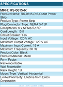 Eaton Tripp Lite Series RS-0615-R 1U Rack-Mount Network Server Power Strip, 120V