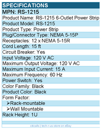 Eaton Tripp Lite Series RS-1215 1U Rack-Mount Power Strip, 120V, 12 Outlets