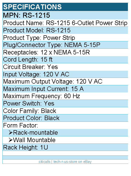Eaton Tripp Lite Series RS-1215 1U Rack-Mount Power Strip, 120V, 12 Outlets