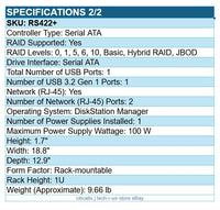 Synology RS422+ RackStation 4 Bays Ryzen R1600 Dual Core SATA RAID GiG-ETH NAS