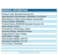 Zebra RS5000X-TCFSSWR Barcode Scanner Wired Kit SE4770Scan Engine 1D 2D Imager