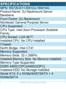 ASUS RS720-E11-RS12U-16W10G 2U Rackmount Server Barebone - LGA 4677