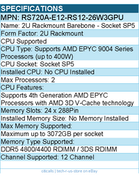 ASUS RS720A-E12-RS12-26W3GPU 2U Rackmount Barebone - Socket SP5