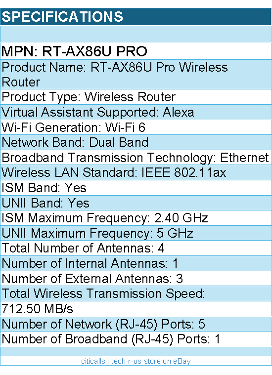 ASUS RT-AX86U Pro Wi-Fi 6 IEEE 802.11ax Ethernet Wireless Router - Dual Band