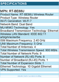 ASUS RT-BE88U Wi-Fi 7 IEEE 802.11 a/b/g/n/ac/ax/be Ethernet Wireless Router