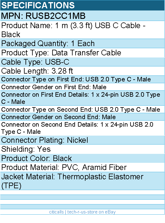StarTech RUSB2CC1MB 1m USB C Charging Cable - Durable Fast Charge & Sync