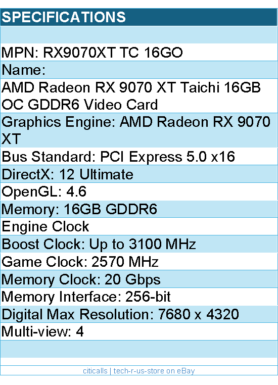 ASRock RX9070XT TC 16GO AMD Radeon RX 9070 XT Taichi 16GB OC GDDR6 Video Card