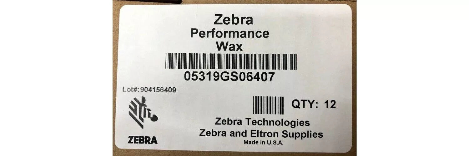 Zebra 05319GS06407 Wax Ribbon 2.52inx242ft 5319 Performance 0.5in Core 12 Rolls