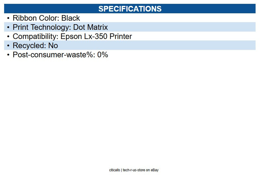 Epson S015631 Black Ribbon (Single) for LX-350 Ribbon Cartridge - Dot Matrix