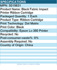 Epson S015631 Ribbon Cartridge - Dot Matrix - Black - 1 Each