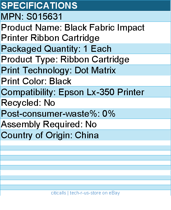 Epson S015631 Ribbon Cartridge - Dot Matrix - Black - 1 Each