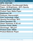 Epson S041386 Doubleweight Matte Paper - 84 Brightness - 94% Opacity