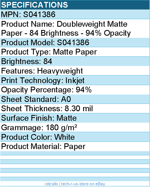 Epson S041386 Doubleweight Matte Paper - 84 Brightness - 94% Opacity