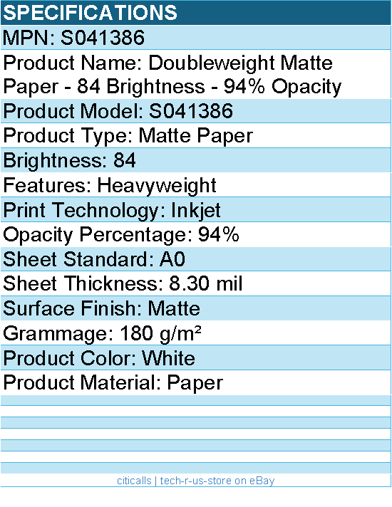 Epson S041386 Doubleweight Matte Paper - 84 Brightness - 94% Opacity