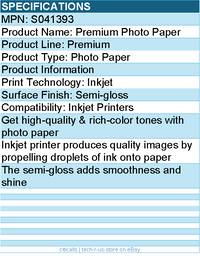 Epson S041393 Premium Photo Paper 24" x 100 1/16 ft - Semi-gloss