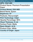 Epson S041468 Very High Resolution Print Paper - 97 Brightness - 94% Opacity