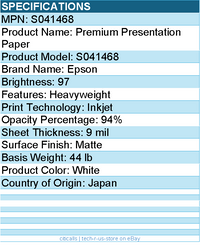 Epson S041468 Very High Resolution Print Paper - 97 Brightness - 94% Opacity