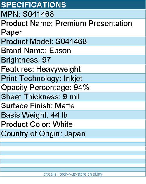 Epson S041468 Very High Resolution Print Paper - 97 Brightness - 94% Opacity