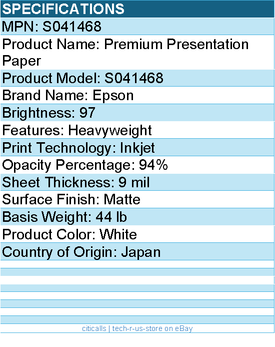Epson S041468 Very High Resolution Print Paper - 97 Brightness - 94% Opacity