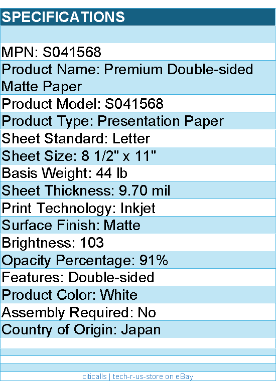 Epson S041568 Premium Double-sided Matte Paper - 103 Brightness