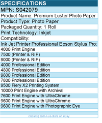 Epson S042079 Premium Luster Photo Paper - 16" x 100 ft - Luster - 1 Roll