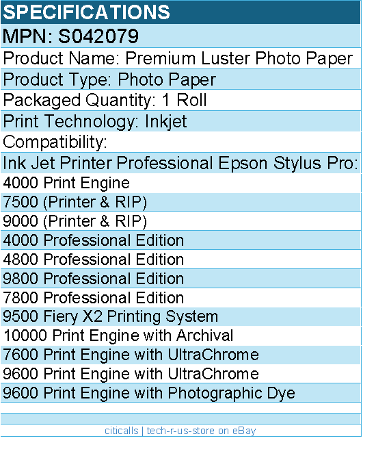 Epson S042079 Premium Luster Photo Paper - 16" x 100 ft - Luster - 1 Roll