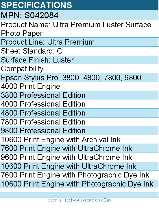 Epson S042084 Ultra Premium Luster Surface Photo Paper - C - 17" x 22"
