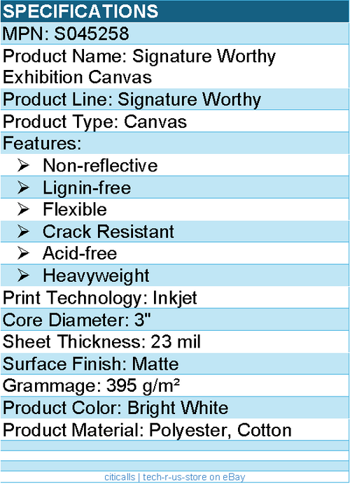Epson S045258 Signature Worthy Exhibition Canvas - 36" x 40 ft - 395 g/m?