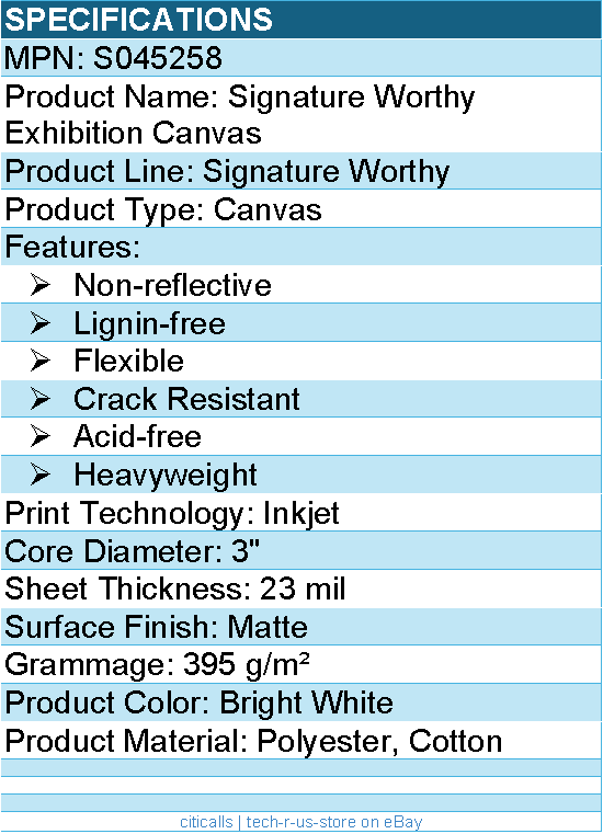 Epson S045258 Signature Worthy Exhibition Canvas - 36" x 40 ft - 395 g/m?