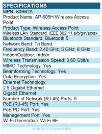 HPE S0B62A Tri Band Wi-Fi 6E IEEE 802.11 3.60 Gbit/s Wireless Access Point