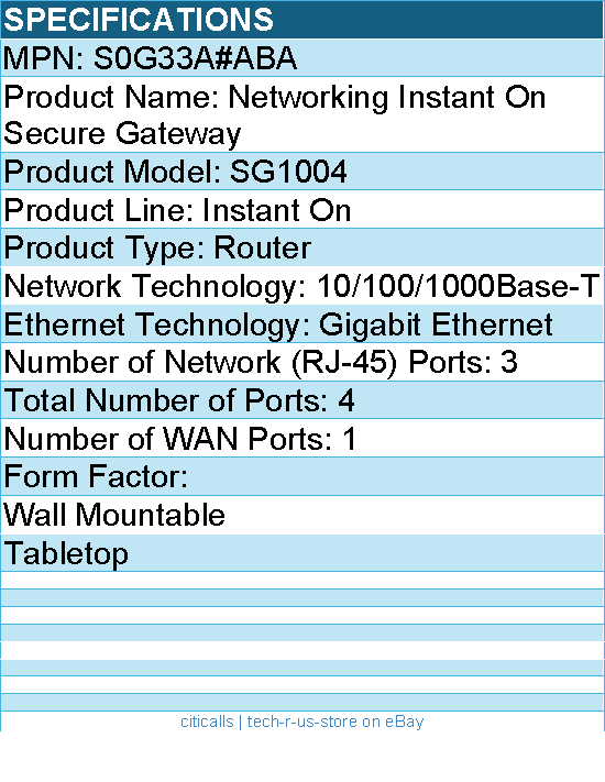 HPE S0G33A#ABA Aruba Networking Instant On Secure Gateway - Router - 4 Ports
