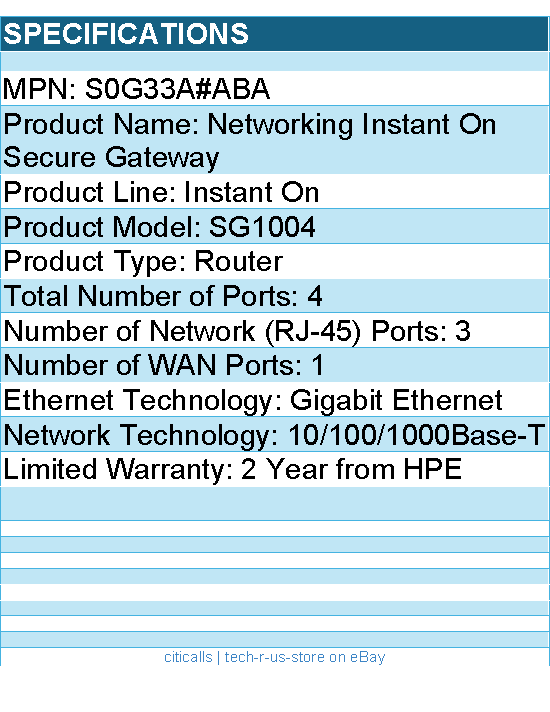 HPE S0G33A#ABA Aruba Networking Instant On Secure Gateway - Router