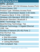 HPE JZ332A AP-534 IEEE 802.11ac 3.55 Gbit/s Wireless Access Point -TAA Compliant