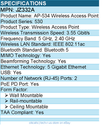 HPE JZ332A AP-534 IEEE 802.11ac 3.55 Gbit/s Wireless Access Point -TAA Compliant