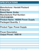 HPE S0U53A#ABA Aruba Networking CX 5420 1600W AC Power Supply