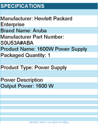 HPE S0U53A#ABA Aruba Networking CX 5420 1600W AC Power Supply