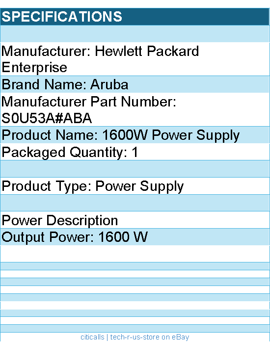 HPE S0U53A#ABA Aruba Networking CX 5420 1600W AC Power Supply