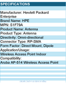 HPE S1F79A Antenna - Indoor - for Aruba AP-514 Wireless Access Point