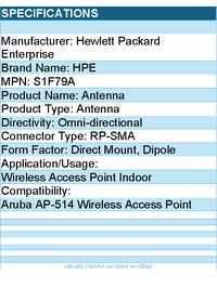 HPE S1F79A Antenna - Indoor - for Aruba AP-514 Wireless Access Point