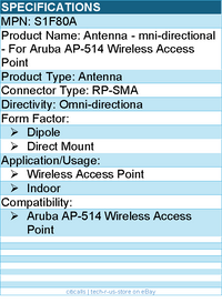 HPE S1F80A Antenna - mni-directional - For Aruba AP-514 Wireless Access Point