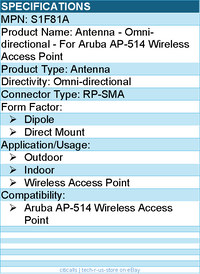 HPE S1F81A Antenna - Omni-directional - For Aruba AP-514 Wireless Access Point