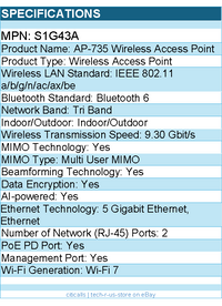 HPE S1G43A Aruba AP-735 Tri Band Wi-Fi 7 - 9.30 Gbit/s Wireless Access Point