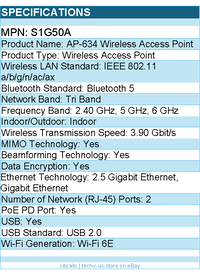 HPE S1G50A Tri Band Wi-Fi 6E IEEE 802.11 3.90 Gbit/s Wireless Access Point