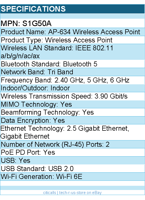 HPE S1G50A Tri Band Wi-Fi 6E IEEE 802.11 3.90 Gbit/s Wireless Access Point