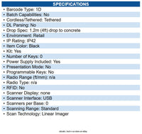 Datalogic S1X-0114R1982 S1X-BLACK,USB CBL KIT,STAND SH6383