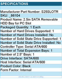 Startech S25SLOTR 2.5inch SATA Removable Hard Drive Bay for PC Expansion Slot