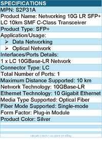 HPE S2P31A 10G LR SFP+ LC 10km SMF C-Class Transceiver - For Data Networking
