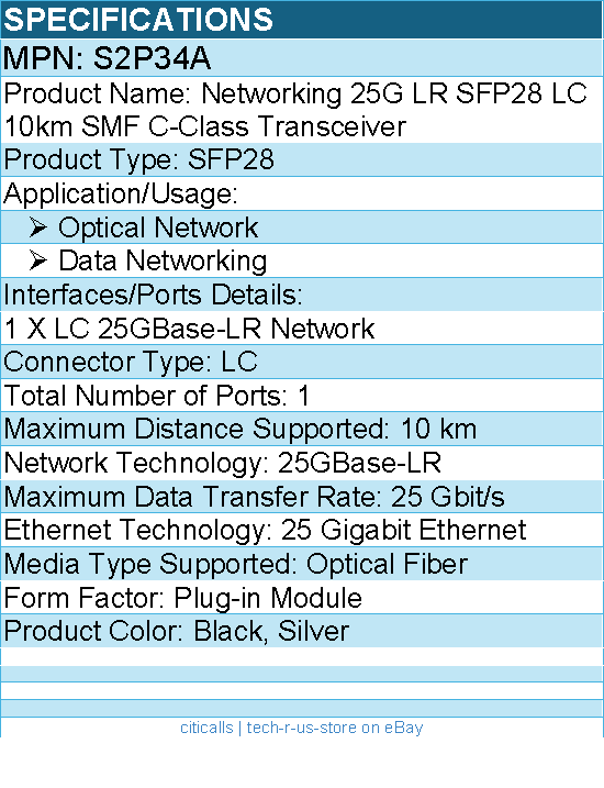 HPE S2P34A 25G LR SFP28 LC 10km SMF C-Class Transceiver - For Data Networking
