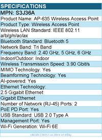 HPE S3J36A Aruba Tri Band Wi-Fi 6E IEEE 802.11 3.90 Gbit/s Wireless Access Point